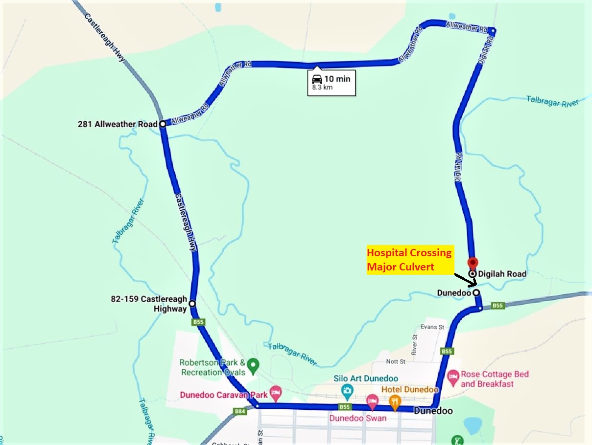 Road Network Map of Alternate route to avoid Hospital Crossing major culvert access